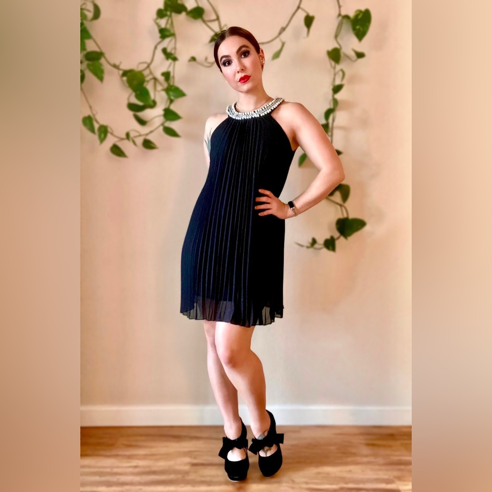 ✨ Little Black Dress ✨ Embellished Pleated Chiffon Shift Dress ✨ Speechless
